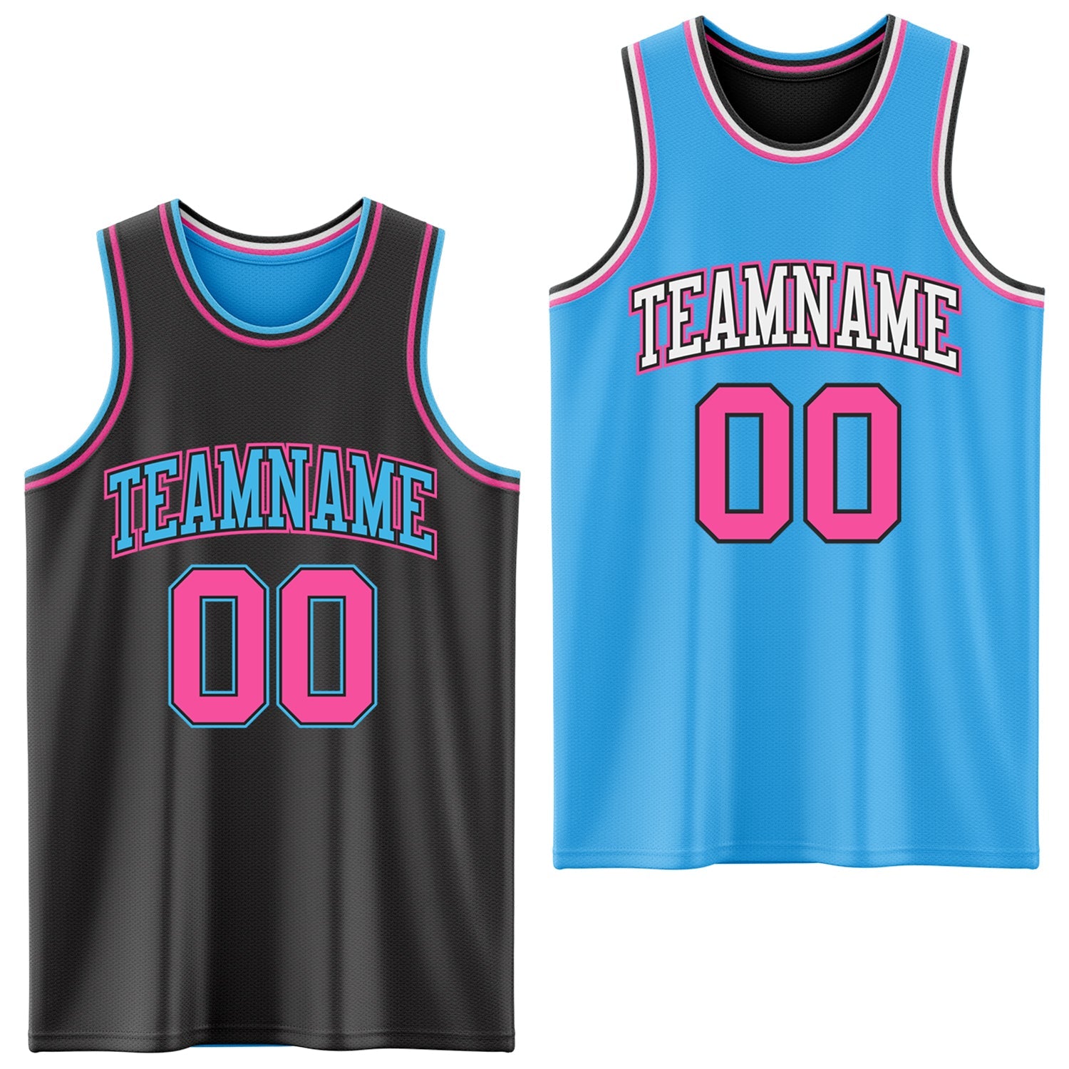 Custom Reversible Black Pink-Sky Blue Double Side Sublimation Basketball Suit Jersey