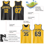 Custom Reversible Black Gold-White Double Side Sublimation Basketball Suit Jersey