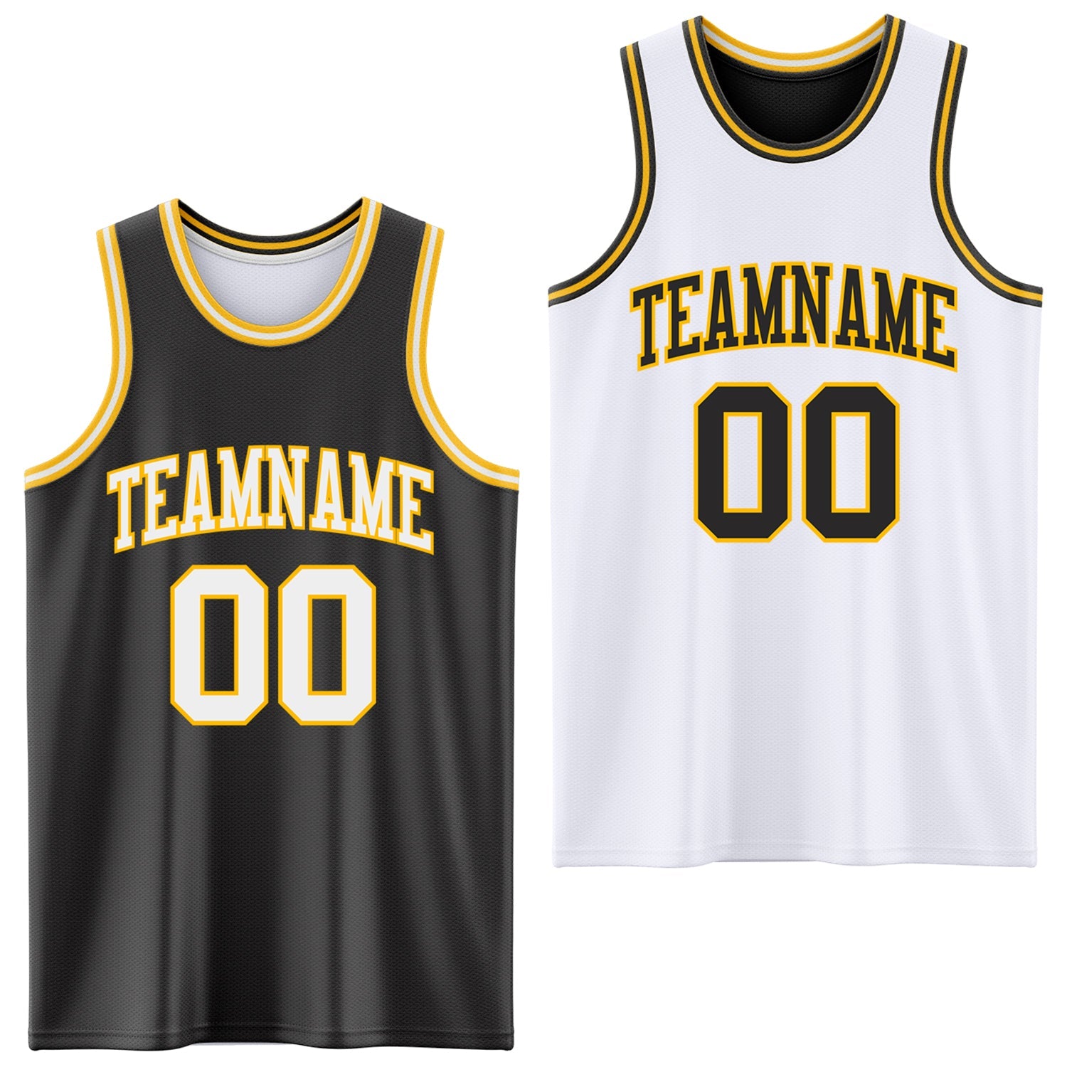 Custom Reversible Black White-Gold Double Side Sublimation Basketball Suit Jersey