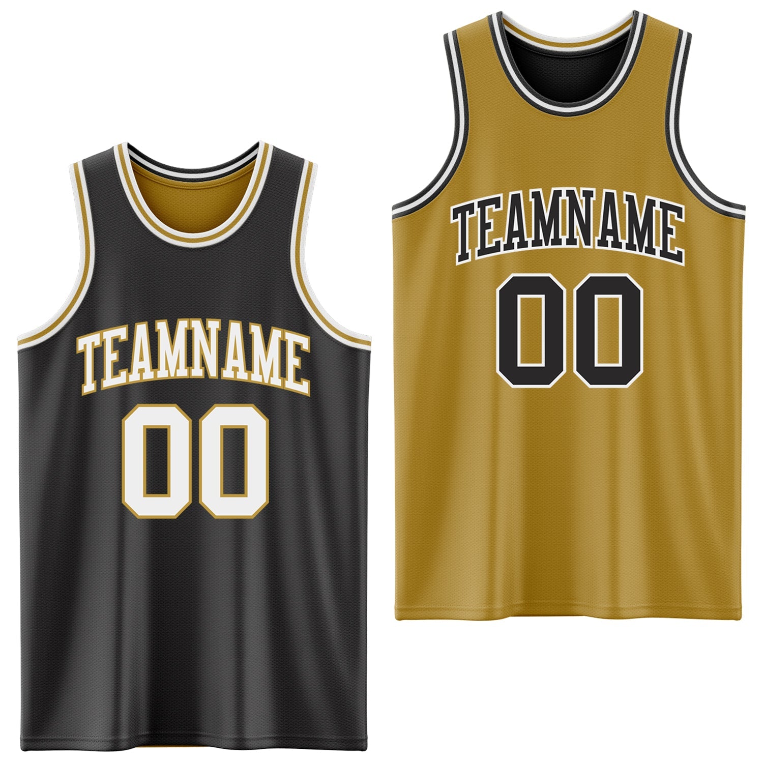 Custom Reversible Black White-Old Gold Double Side Sublimation Basketball Suit Jersey