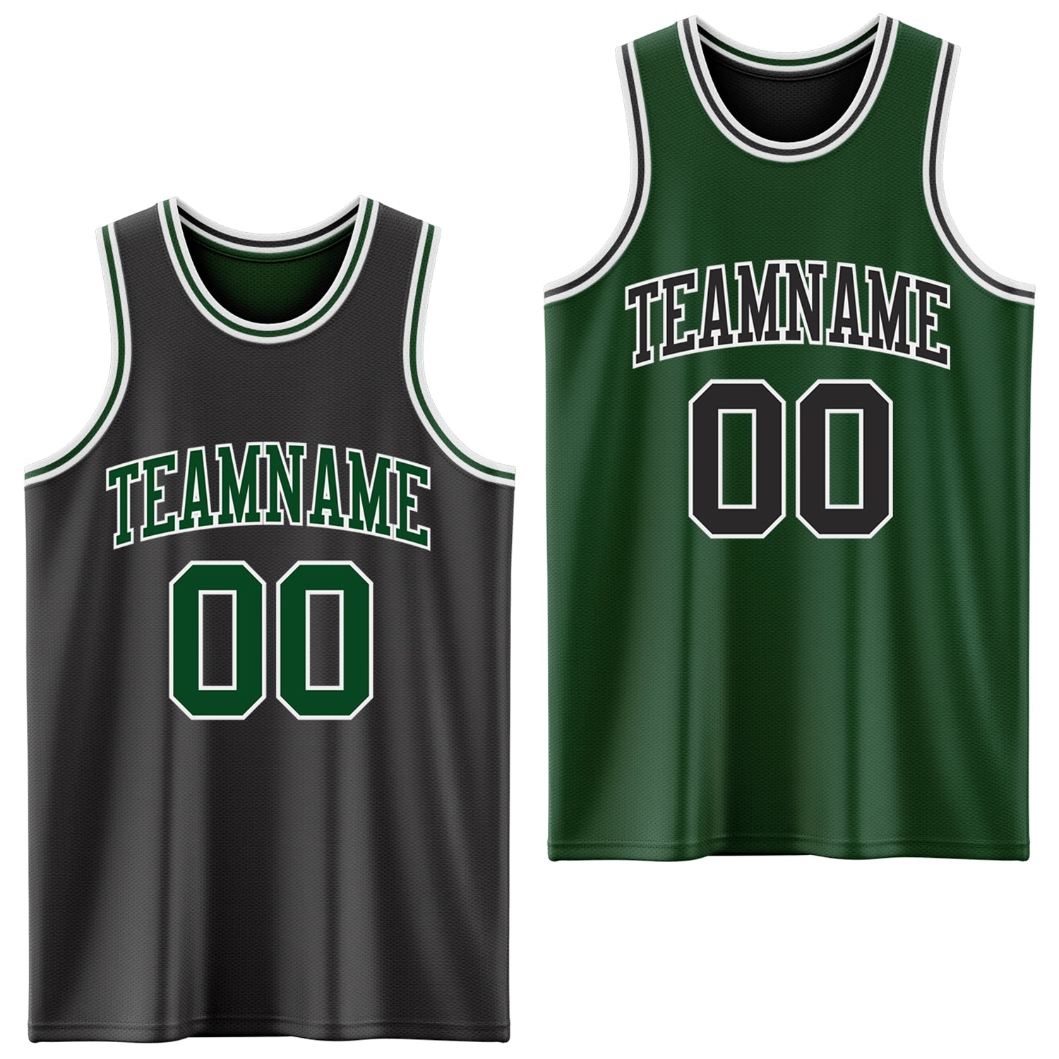 Custom Reversible Black Green-White Double Side Sublimation Basketball Suit Jersey