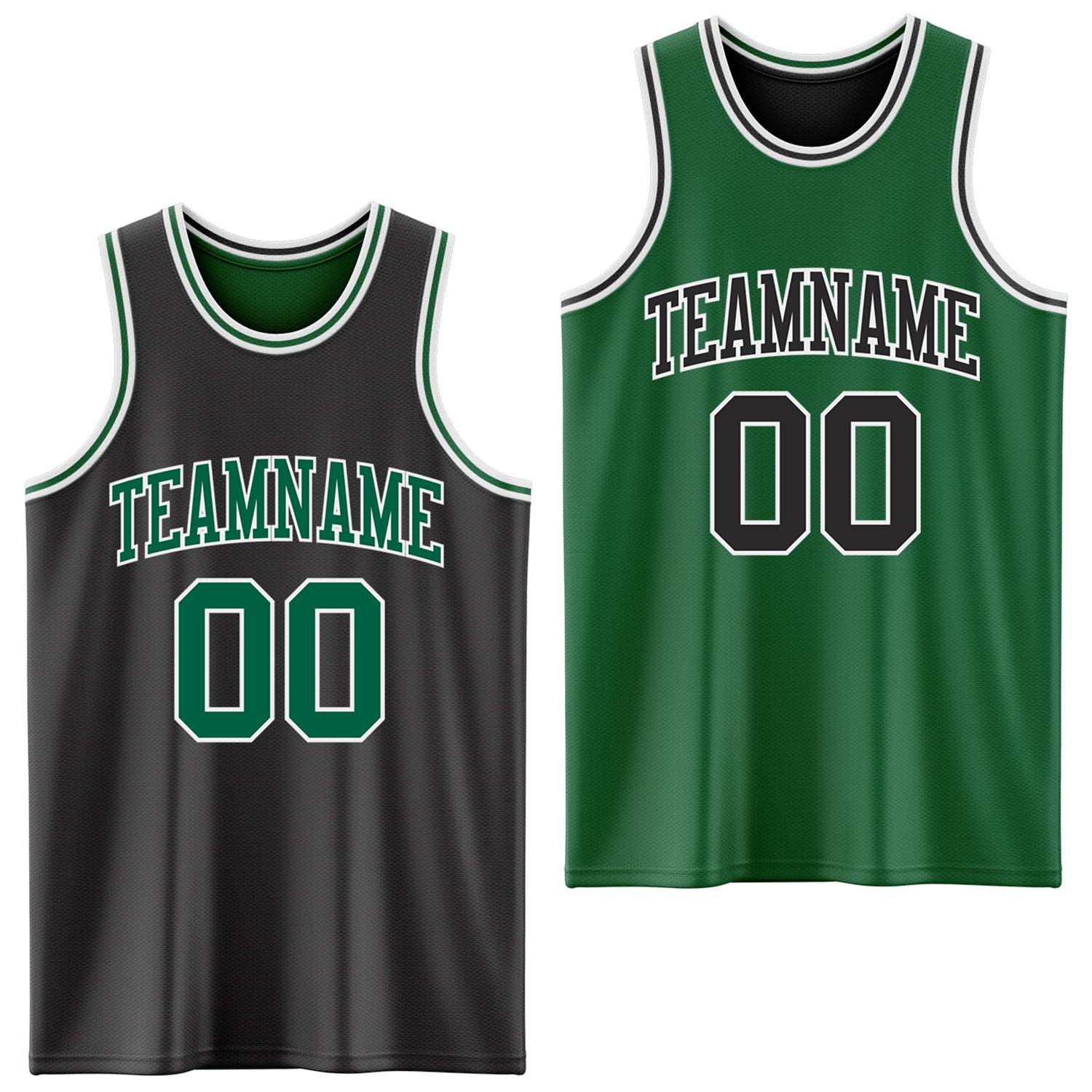 Custom Reversible Black Kelly Green-White Double Side Sublimation Basketball Suit Jersey