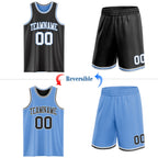 Custom Reversible Black White-Light Blue Double Side Sublimation Basketball Suit Jersey