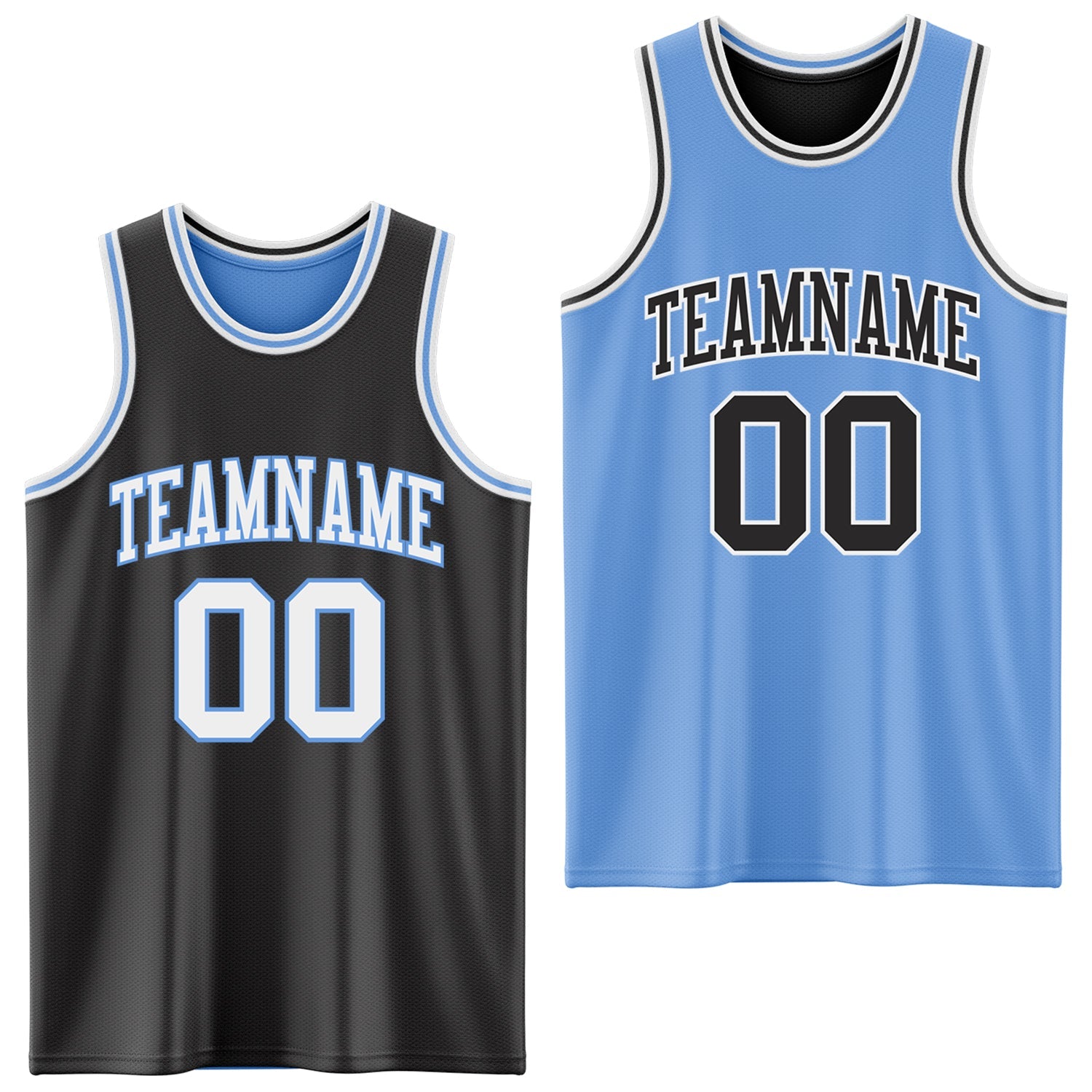Custom Reversible Black White-Light Blue Double Side Sublimation Basketball Suit Jersey