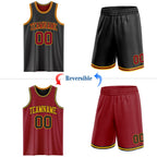 Custom Reversible Black Maroon-Gold Double Side Sublimation Basketball Suit Jersey