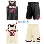 Custom Reversible Black Maroon-Cream Double Side Sublimation Basketball Suit Jersey