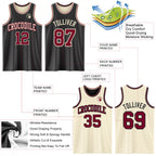 Custom Reversible Black Maroon-Cream Double Side Sublimation Basketball Suit Jersey