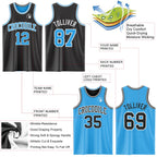 Custom Reversible Black Sky Blue-White Double Side Sublimation Basketball Suit Jersey