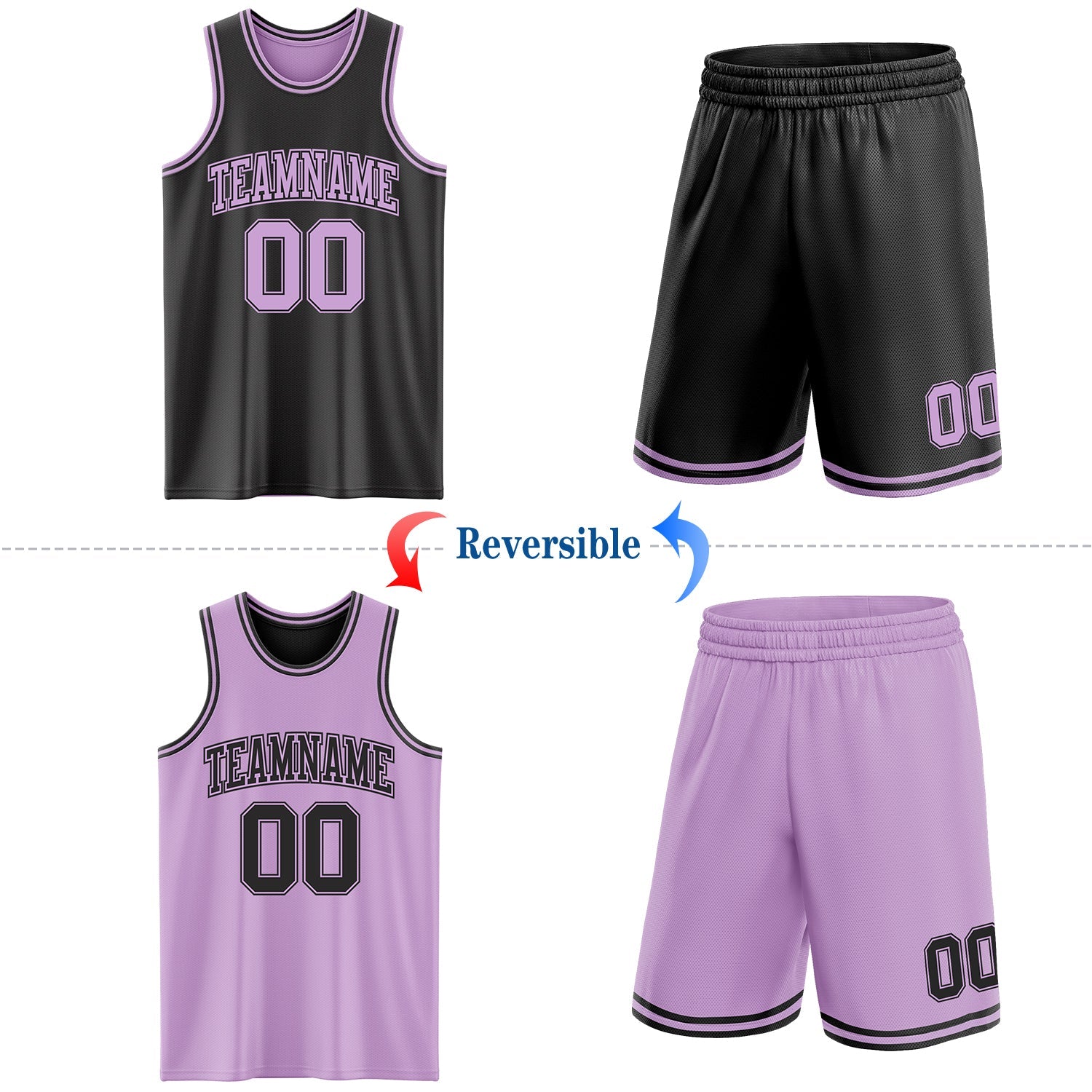 Custom Reversible Black Light Purple Double Side Sublimation Basketball Suit Jersey