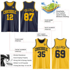 Custom Navy Gold Reversible Double Side Sublimation Basketball Suit Jersey