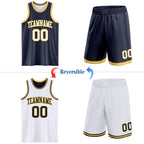Custom Navy White-Gold Reversible Double Side Sublimation Basketball Suit Jersey
