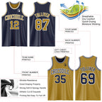 Custom Navy Old Gold-White Reversible Double Side Sublimation Basketball Suit Jersey