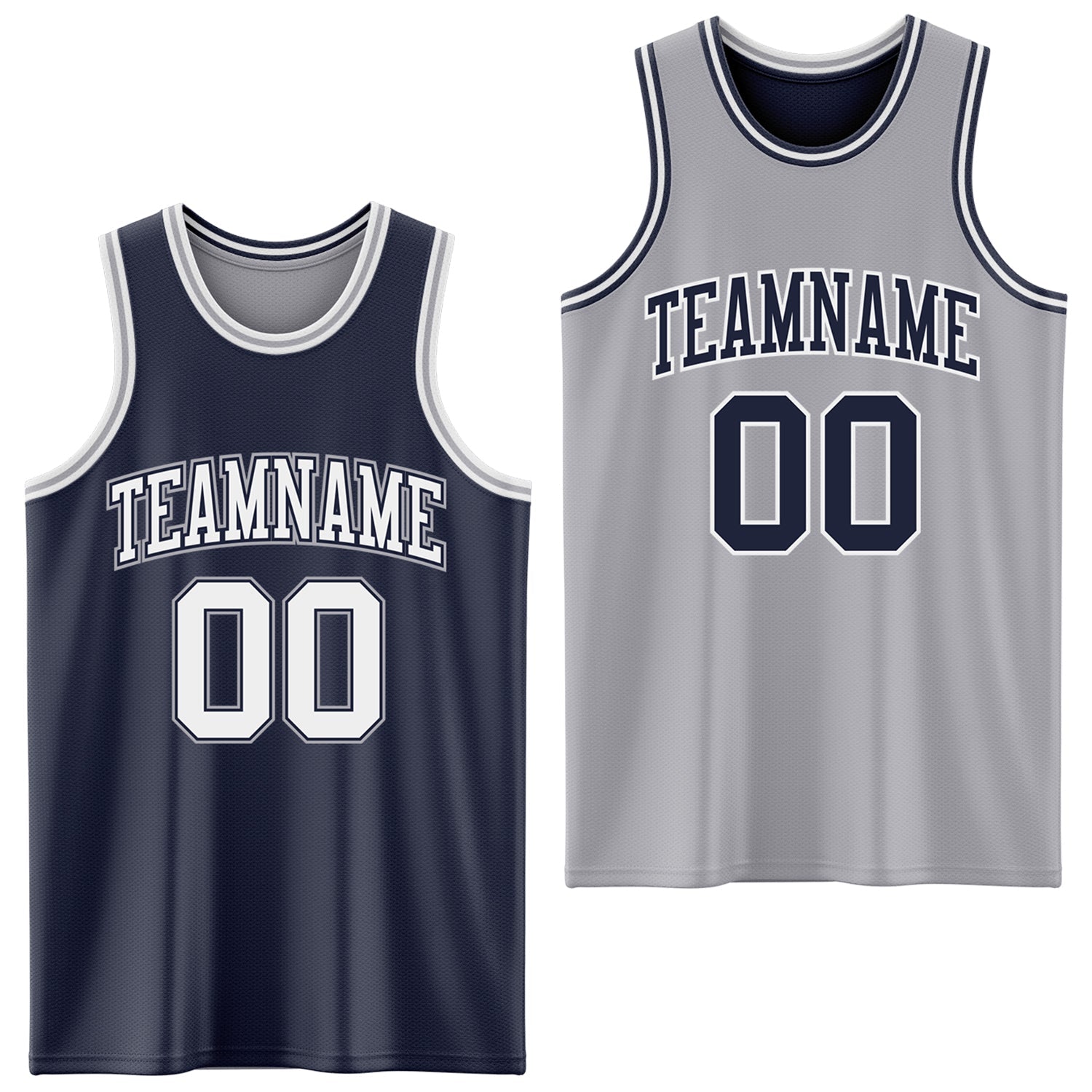 Custom Navy White-Gray Reversible Double Side Sublimation Basketball Suit Jersey