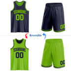 Custom Navy Neon Green Reversible Double Side Sublimation Basketball Suit Jersey