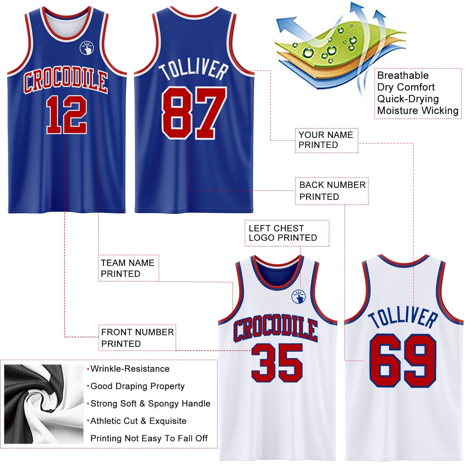 Custom Royal Red-White Reversible Double Side Sublimation Basketball Suit Jersey