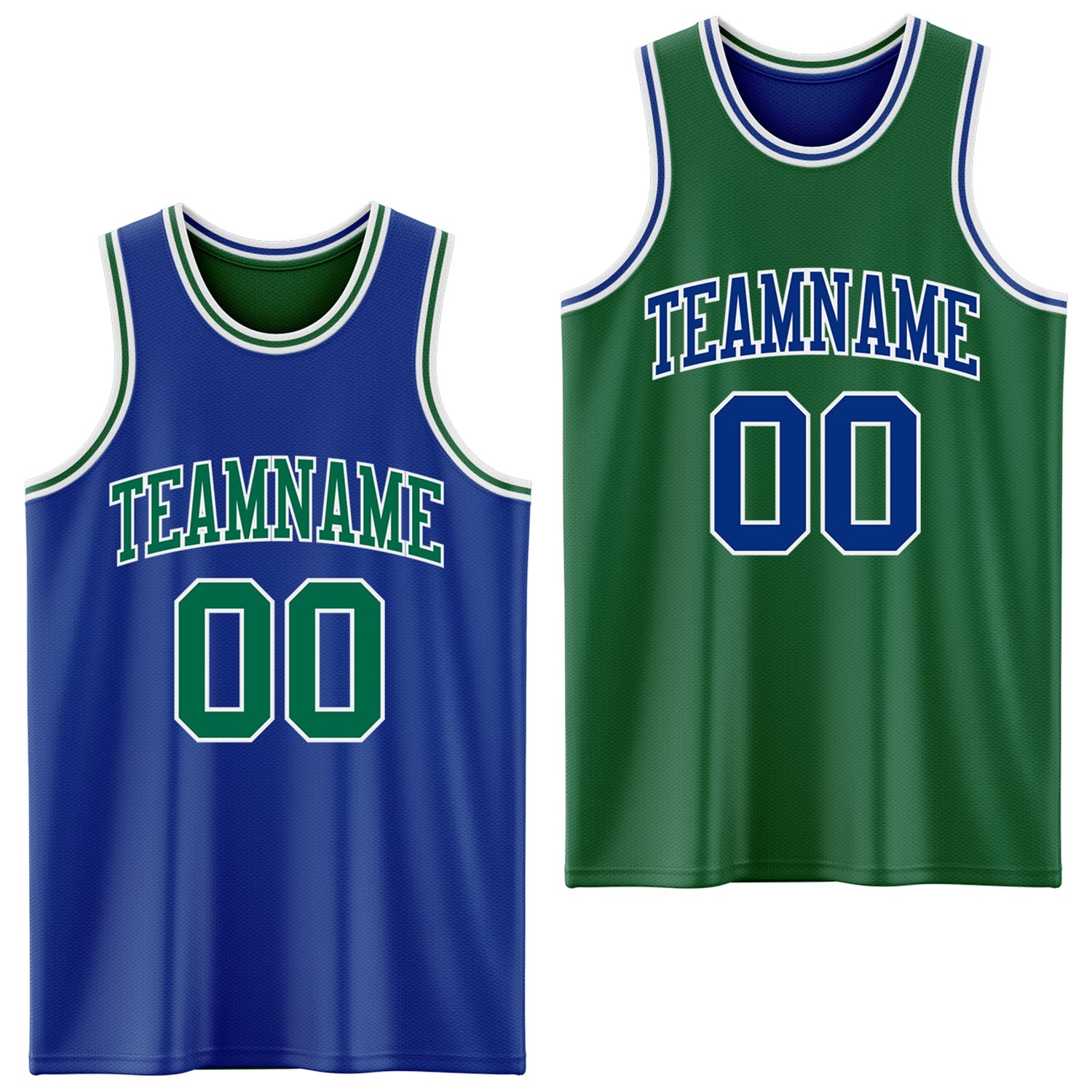 Custom Royal Kelly Green-White Reversible Double Side Sublimation Basketball Suit Jersey