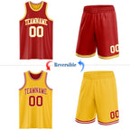 Custom Red White-Gold Reversible Double Side Sublimation Basketball Suit Jersey