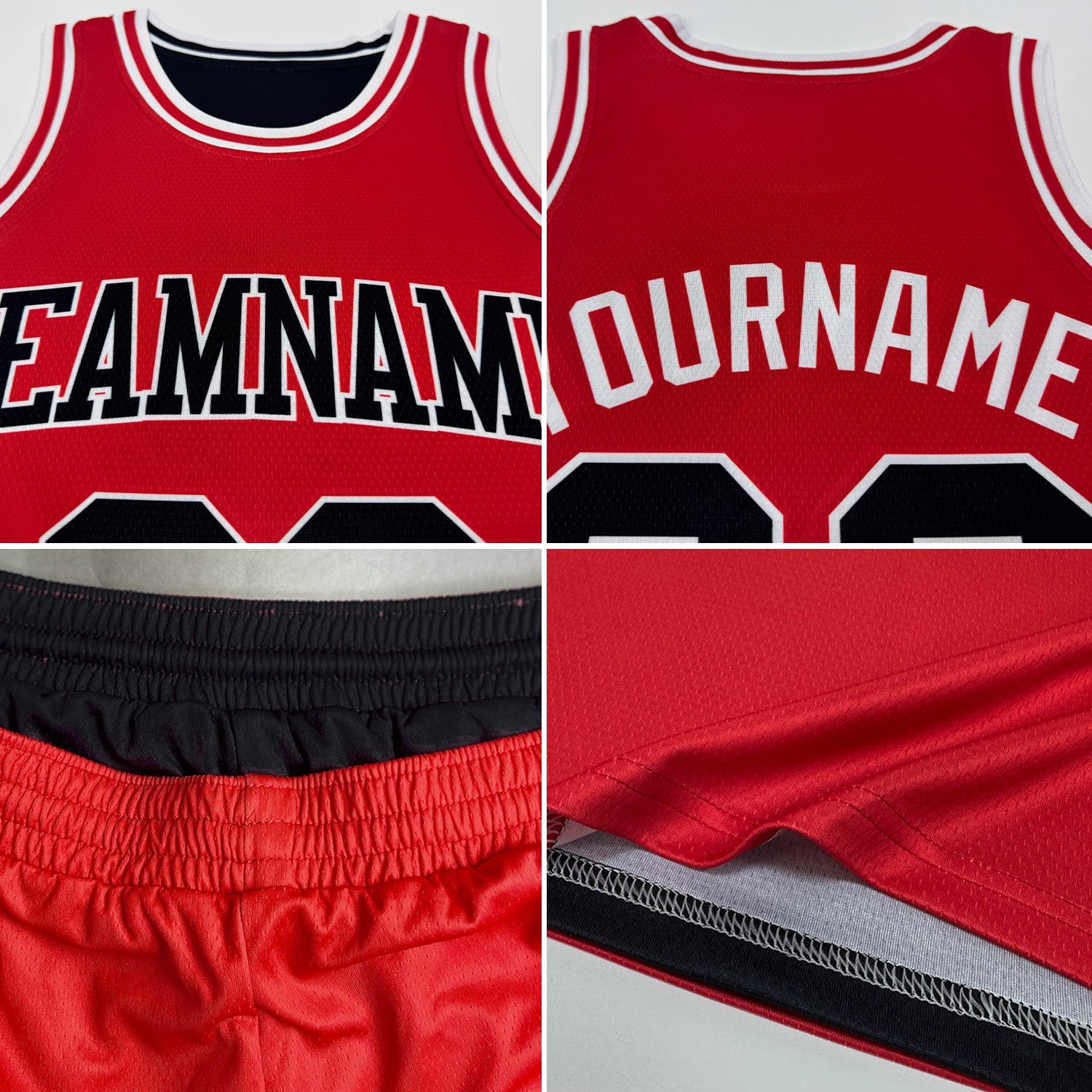 Custom Red White-Gold Reversible Double Side Sublimation Basketball Suit Jersey