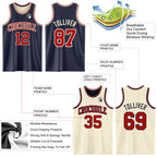 Custom Reversible Navy Red-Cream Double Side Sublimation Basketball Suit Jersey