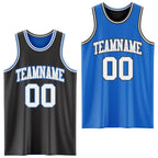 Custom Reversible Black Gray-Blue Double Side Sublimation Basketball Suit Jersey