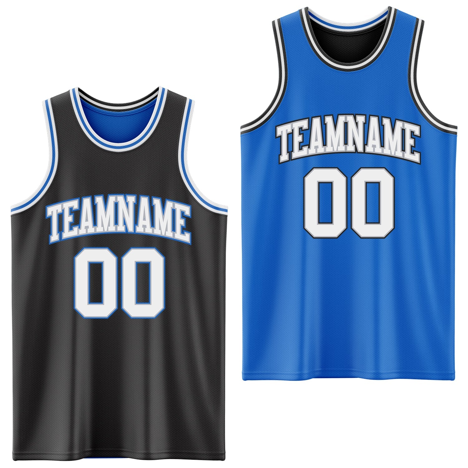 Custom Reversible Black Gray-Blue Double Side Sublimation Basketball Suit Jersey