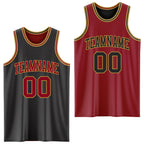 Custom Reversible Black Maroon-Old Gold Double Side Sublimation Basketball Suit Jersey