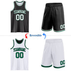 Custom Reversible Black White-Kelly Green Double Side Sublimation Basketball Suit Jersey