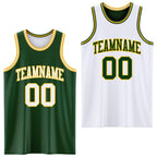 Custom Reversible Green White-Gold Double Side Sublimation Basketball Suit Jersey