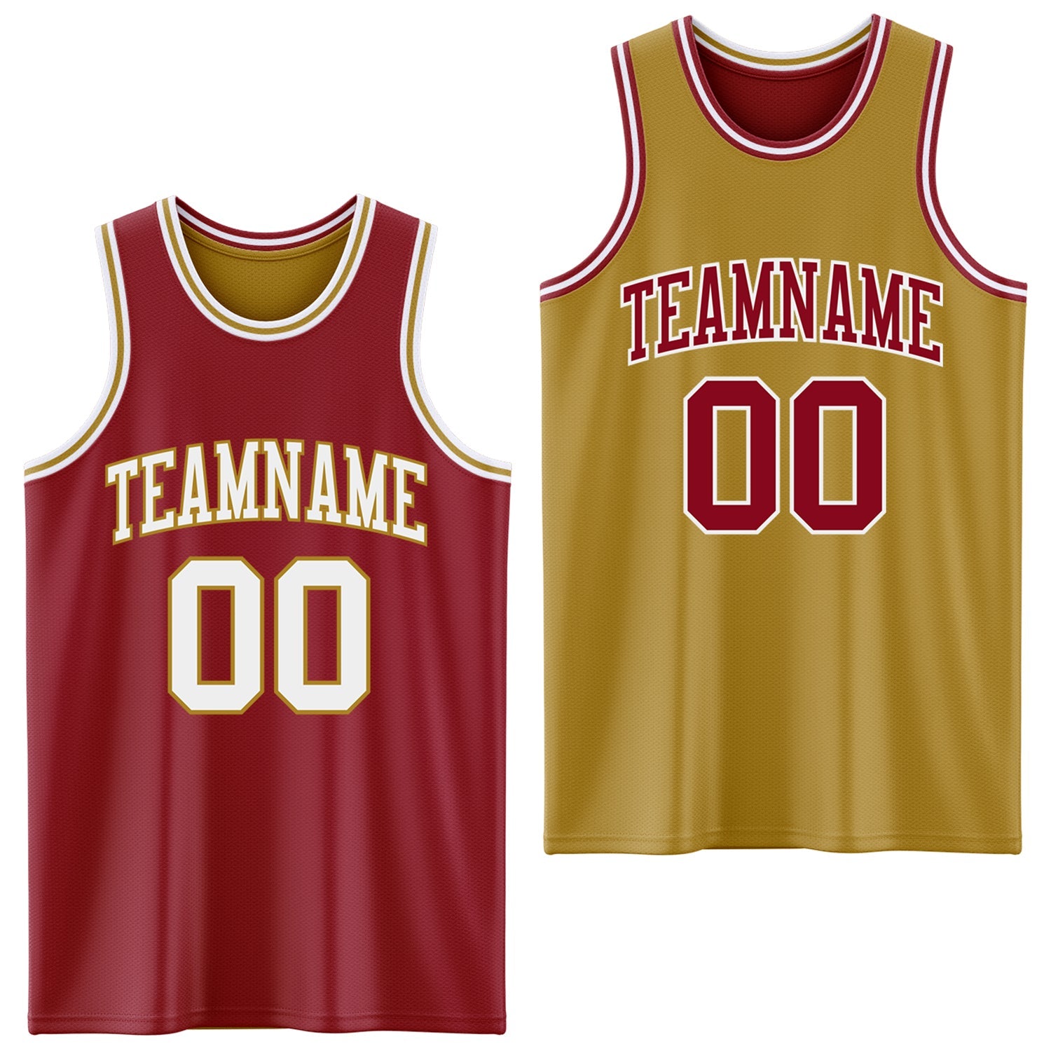 Custom Reversible Maroon White-Old Gold Double Side Sublimation Basketball Suit Jersey