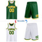 Custom Reversible Kelly Green Gold-White Double Side Sublimation Basketball Suit Jersey