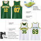 Custom Reversible Kelly Green Gold-White Double Side Sublimation Basketball Suit Jersey