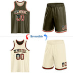 Custom Reversible Olive Vintage USA Flag Cream-Red Double Side Salute To Service Sublimation Basketball Suit Jersey