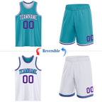 Custom Reversible Teal Purple-White Double Side Sublimation Basketball Suit Jersey