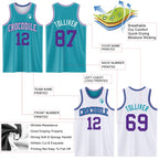 Custom Reversible Teal Purple-White Double Side Sublimation Basketball Suit Jersey