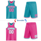 Custom Reversible Teal Pink-White Double Side Sublimation Basketball Suit Jersey