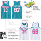 Custom Reversible Teal White-Pink Double Side Sublimation Basketball Suit Jersey