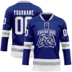 Custom Royal White-Gray Hockey Lace Neck Jersey