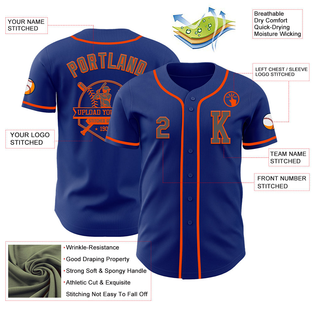 Custom Royal Steel Gray-Orange Authentic Baseball Jersey