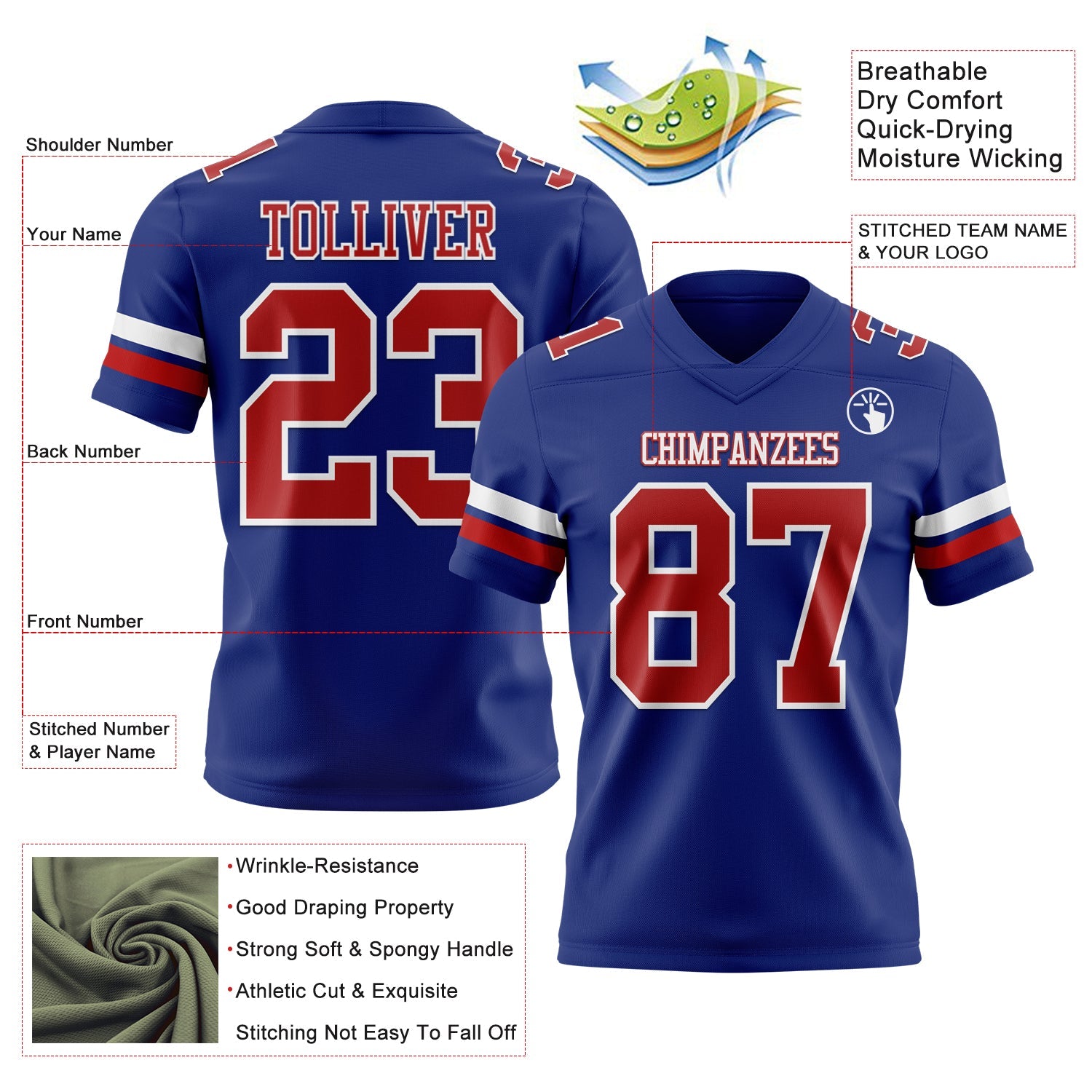 Custom Royal Red-White Authentic Football Jersey