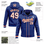 Custom Stitched Royal White-Orange Baseball Pullover Sweatshirt Hoodie