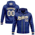Custom Stitched Royal White-Old Gold Baseball Pullover Sweatshirt Hoodie