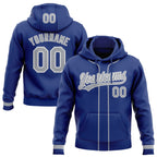 Custom Stitched Royal Gray-White Baseball Pullover Sweatshirt Hoodie