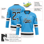 Custom Sky Blue Black-White Hockey Lace Neck Jersey
