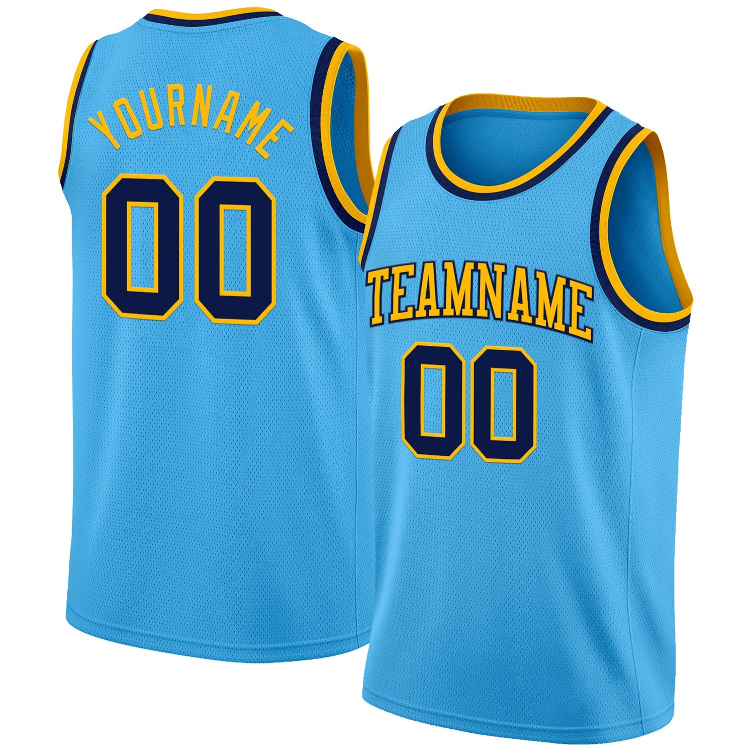 Custom Sky Blue Navy-Gold Authentic Basketball Jersey