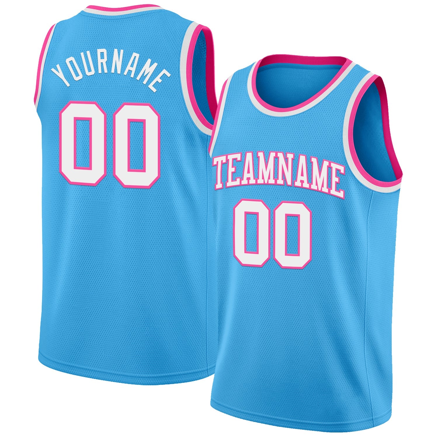 Custom Sky Blue White-Pink Authentic Basketball Jersey