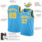Custom Sky Blue Gold-White Authentic Basketball Jersey