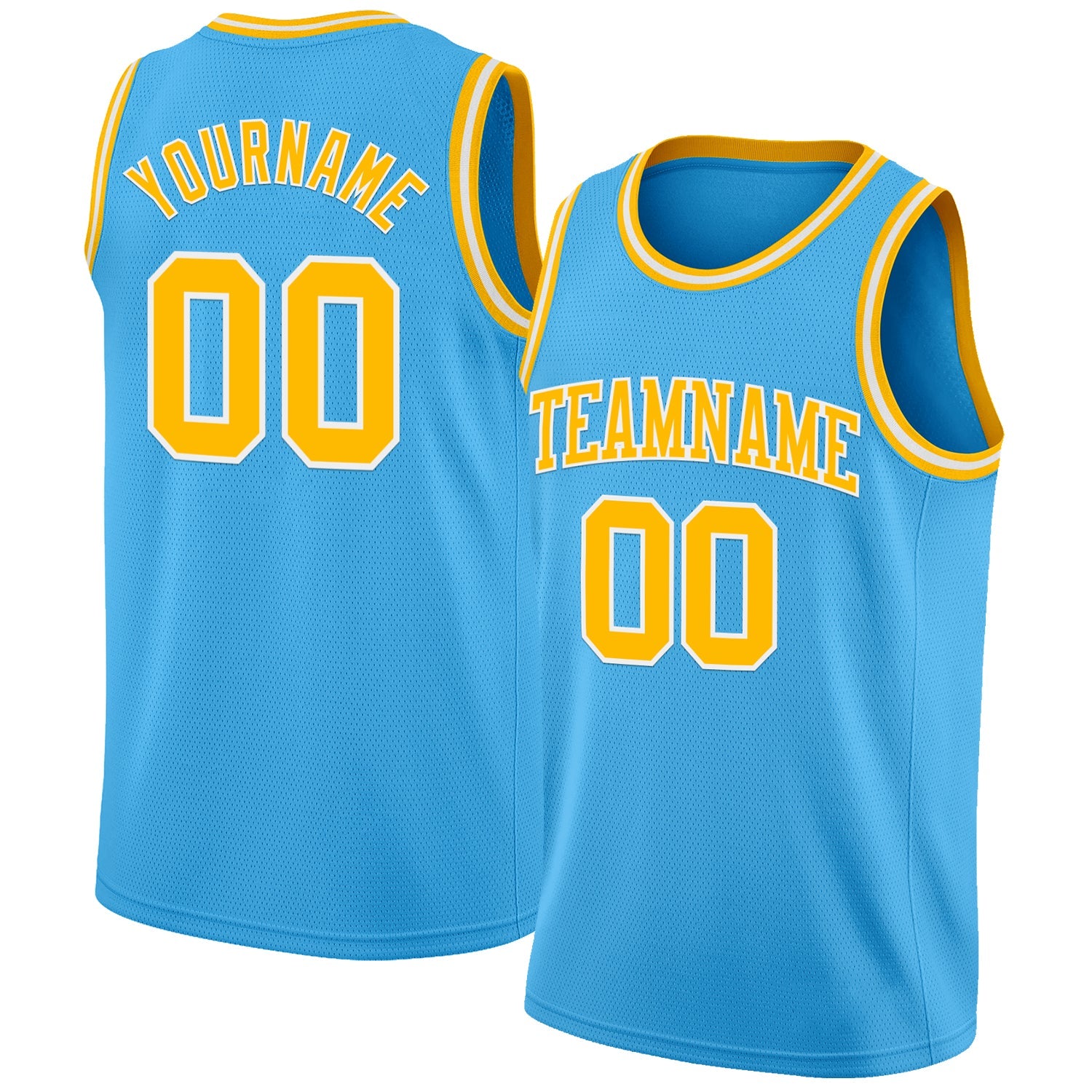 Custom Sky Blue Gold-White Authentic Basketball Jersey