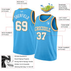 Custom Sky Blue White-Old Gold Authentic Basketball Jersey