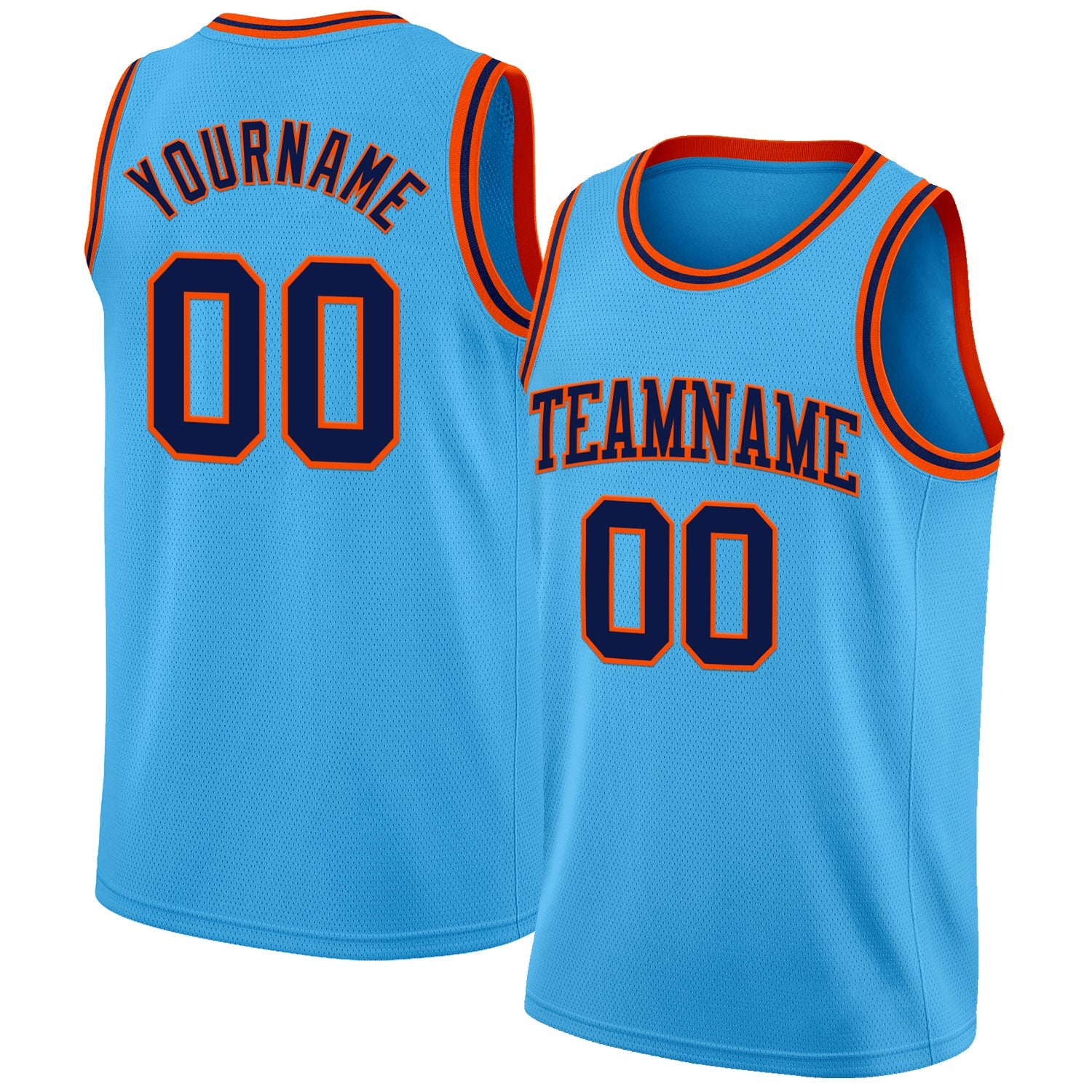 Custom Sky Blue Navy-Orange Authentic Basketball Jersey