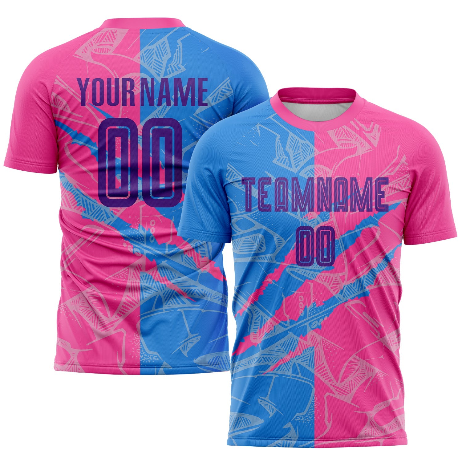 Custom Graffiti Pattern Purple Powder Blue-Pink Scratch Sublimation Soccer Uniform Jersey